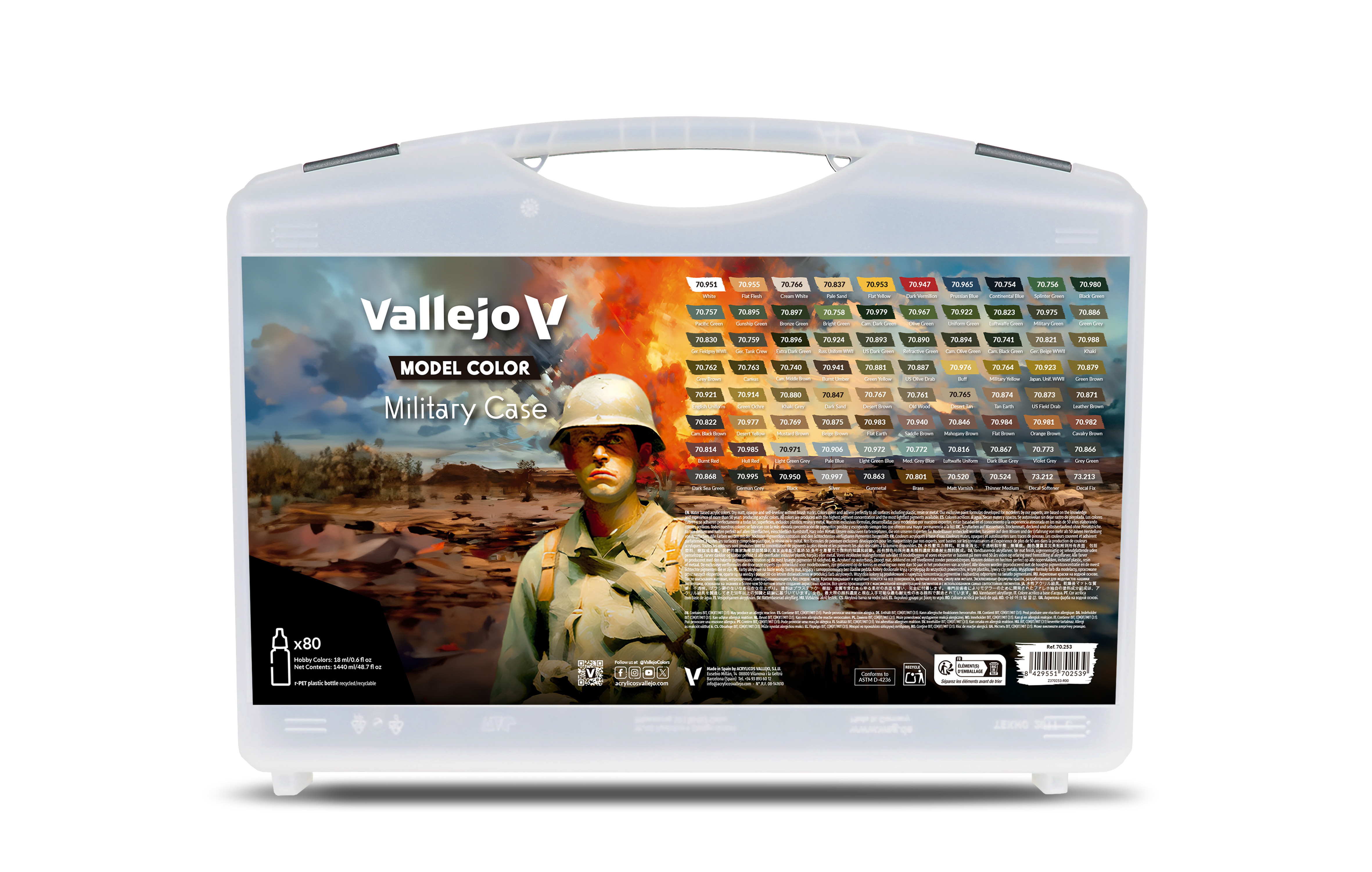 Model Color Military Case 76 x 18 ml Paint 4x auxiliaries selected for camouflage schemes & military uniforms