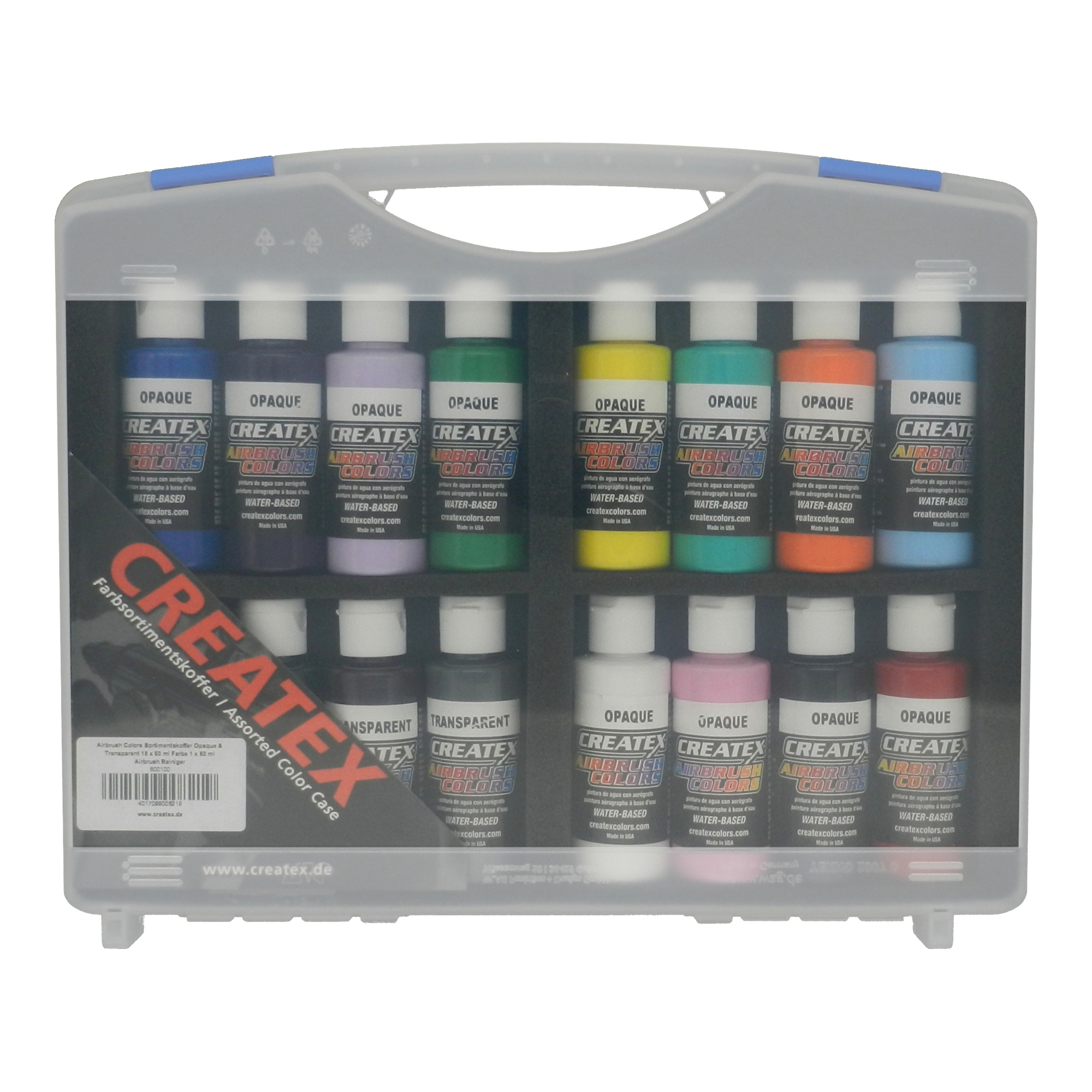 Airbrush Colors Case Opaque & Transparent 15 x 60 ml Paint 1 x 60 ml Airbrush Cleaner