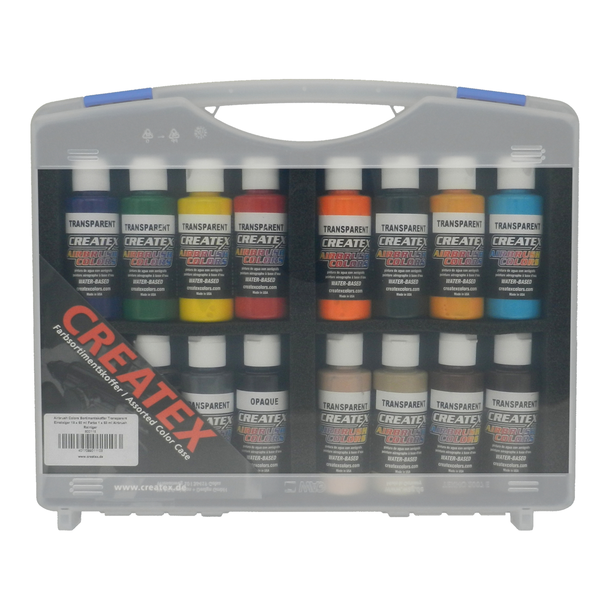Airbrush Colors Case Transparent Beginner 15 x 60 ml Paint 1 x 60 ml Airbrush Cleaner