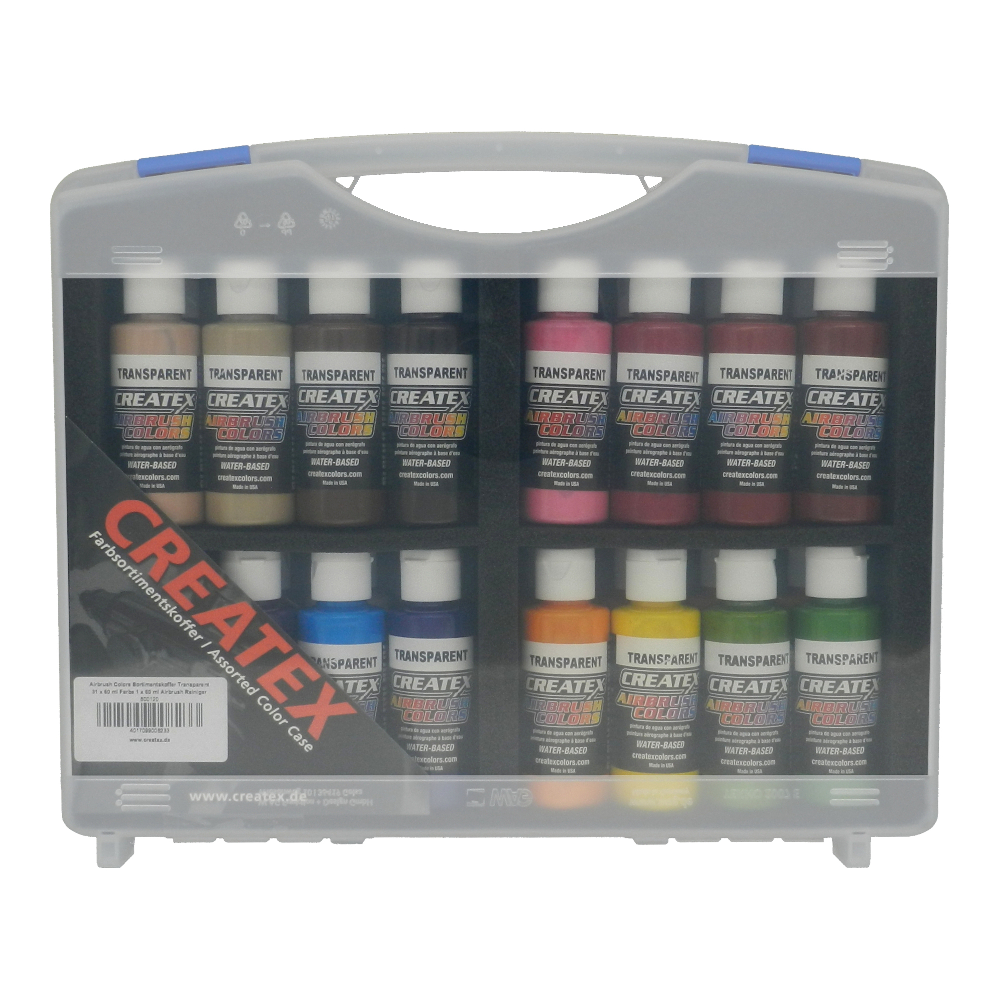 Airbrush Colors Case Transparent 31 x 60 ml Paint 1 x 60 ml Airbrush Cleaner