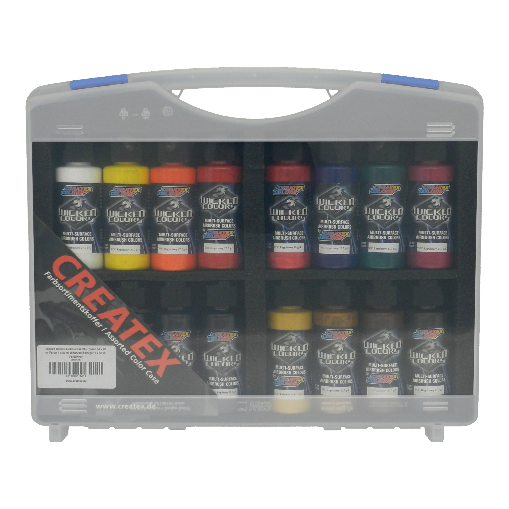 Wicked Colors Case Detail 14 x 60 ml Paint 1 x 60 ml Airbrush Cleaner 1 x 60 ml Reducer